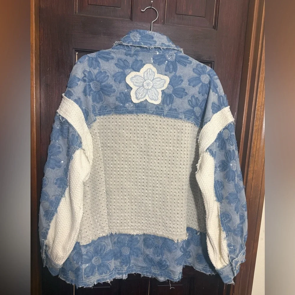 NWOT POL Textured Flower and Knit Jacket in Double Latte Multi - Picture 7 of 16